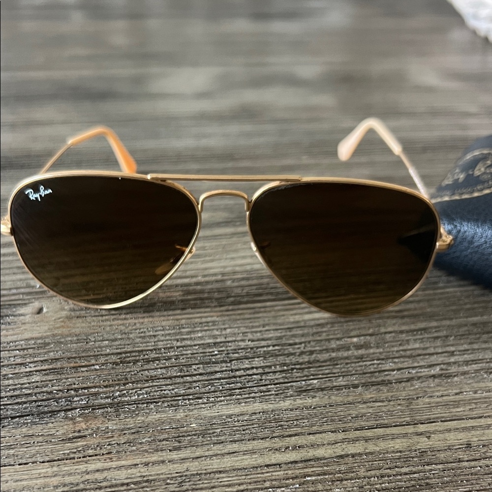 Ray-Ban Gold Aviator Sunglasses with Brown Lenses